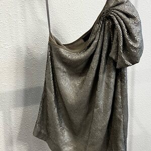 The Limited Silver Sequin One-Shoulder Blouse